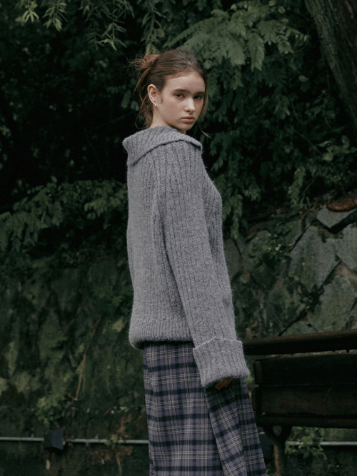 SOLA high neck knit cardigan_GRAY