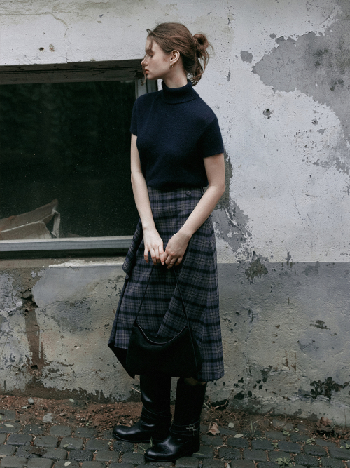 SAVAGE check wrap unbalance skirt_GRAY