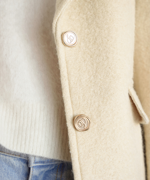 BOUCLE LOGO PATCHED WOOL JACKET, BUTTER YELLOW
