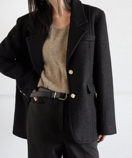 BOUCLE LOGO PATCHED WOOL JACKET, BLACK