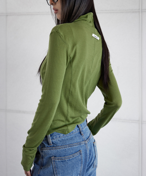 WOOL BLENDED POLA T-SHIRT, OLIVE