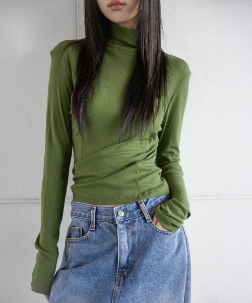 WOOL BLENDED POLA T-SHIRT, OLIVE