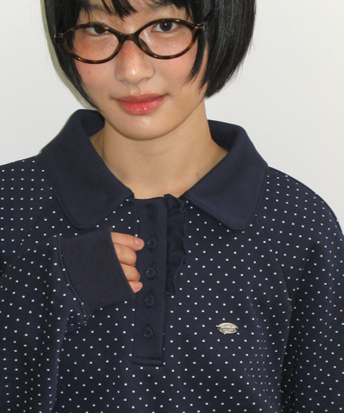 DOT FRILL HENRYNECK SWEATSHIRT NAVY