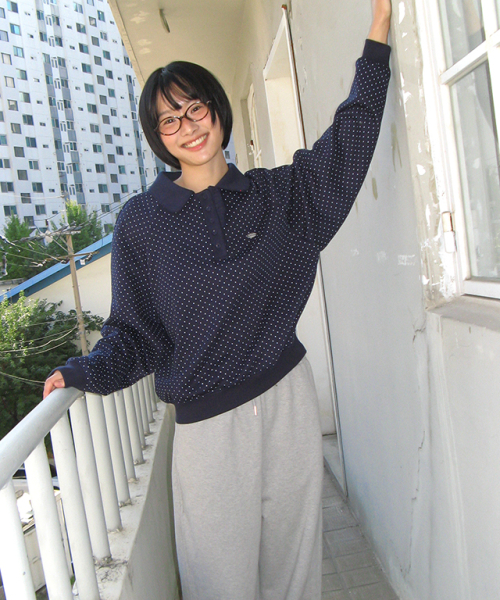 DOT FRILL HENRYNECK SWEATSHIRT NAVY