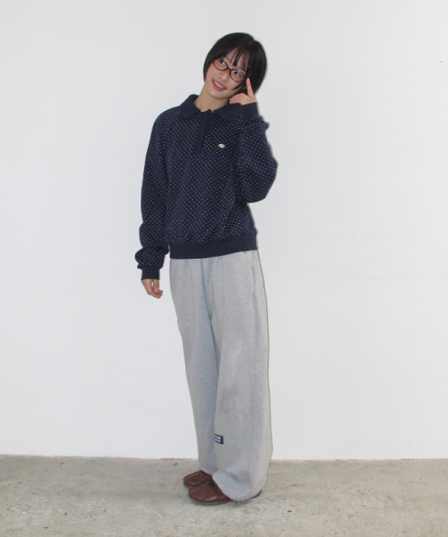 DOT FRILL HENRYNECK SWEATSHIRT NAVY