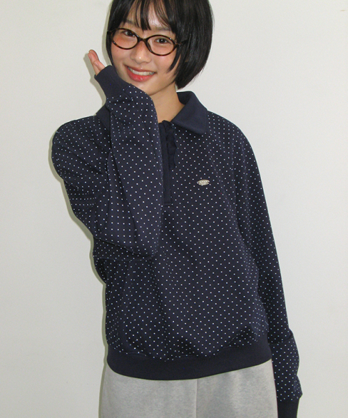 DOT FRILL HENRYNECK SWEATSHIRT NAVY