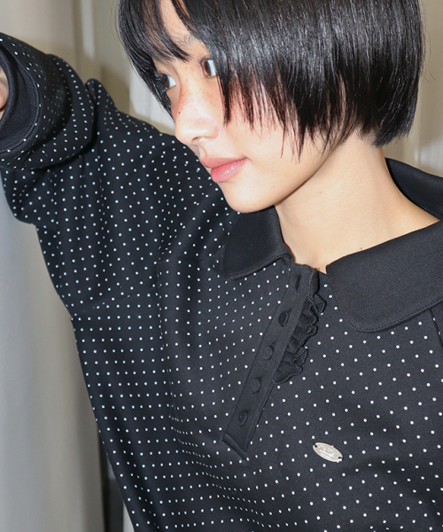DOT FRILL HENRYNECK SWEATSHIRT BLACK