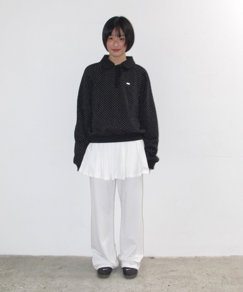 DOT FRILL HENRYNECK SWEATSHIRT BLACK