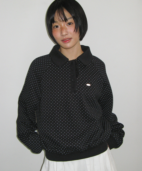 DOT FRILL HENRYNECK SWEATSHIRT BLACK