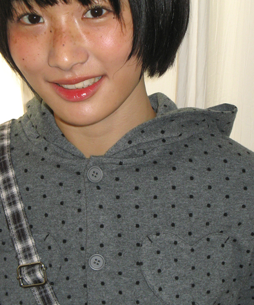 HEART POCKET DOT HOODED CARDIGAN GREY
