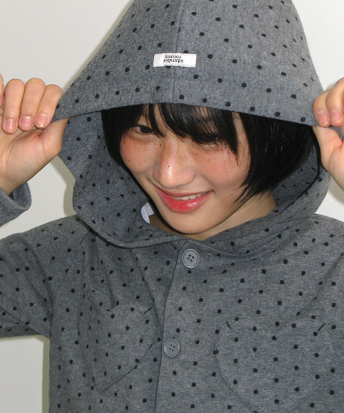HEART POCKET DOT HOODED CARDIGAN GREY