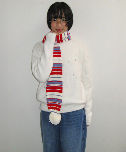 HAIRY PEARL EMBROIDERY KNIT WHITE