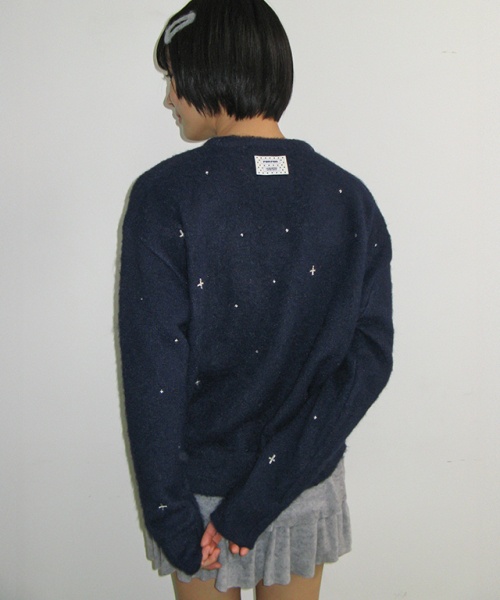 HAIRY PEARL EMBROIDERY KNIT NAVY