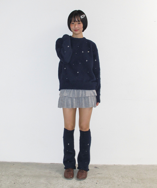 HAIRY PEARL EMBROIDERY KNIT NAVY