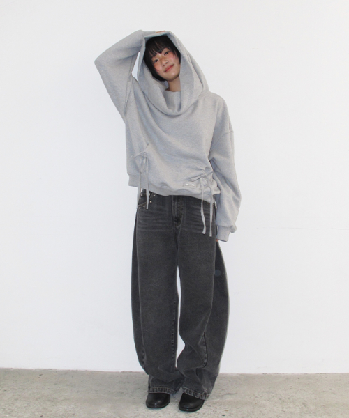 STUD BALLOON DENIM PANTS BLACK
