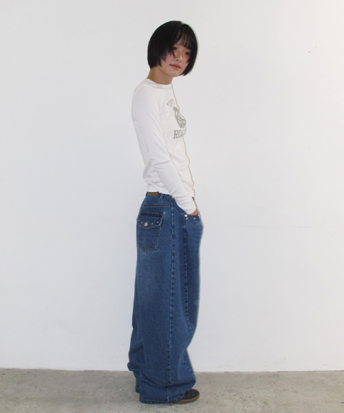 STUD BALLOON DENIM PANTS MEDIUM BLUE