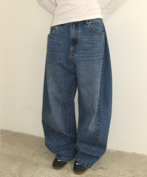 STUD BALLOON DENIM PANTS MEDIUM BLUE
