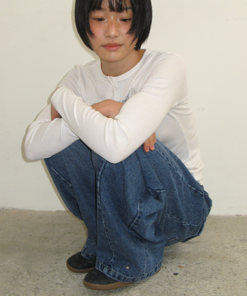 STUD BALLOON DENIM PANTS MEDIUM BLUE