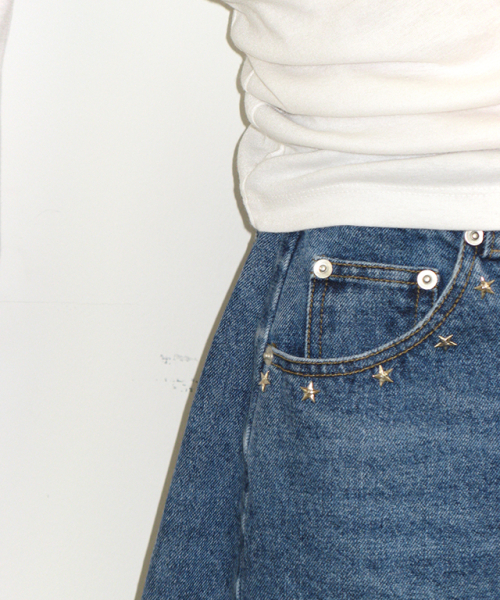 STUD BALLOON DENIM PANTS MEDIUM BLUE
