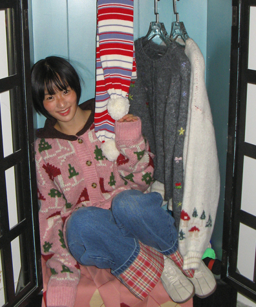 HOUSE JACQUARD HOODED KNIT CARDIGAN PINK