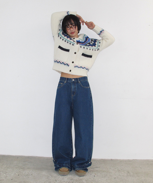 NORDIC FAIR ISLE KNIT CARDIGAN IVORY