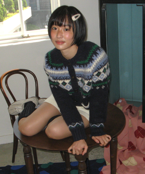NORDIC FAIR ISLE KNIT CARDIGAN NAVY
