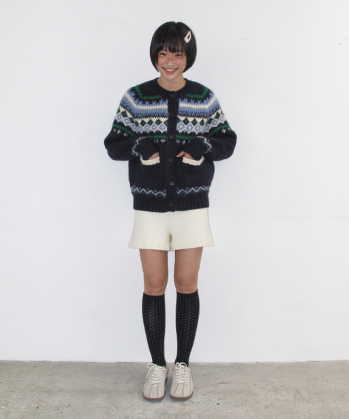 NORDIC FAIR ISLE KNIT CARDIGAN NAVY