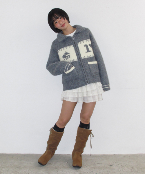 R HOUSE COWICHAN KNIT ZIP UP GREY