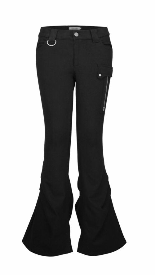 AXIS PINTUCK LOWRISE BOOTS CUT PANTS , BLACK
