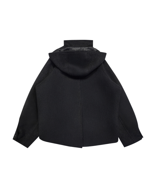 HOODED DOUBLE HALF COAT CHARCOAL