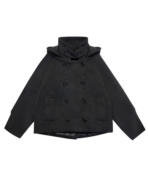 HOODED DOUBLE HALF COAT CHARCOAL