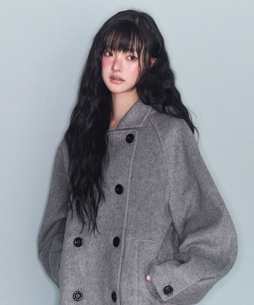 HOODED DOUBLE HALF COAT GREY