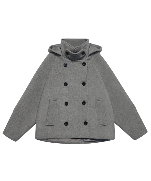HOODED DOUBLE HALF COAT GREY