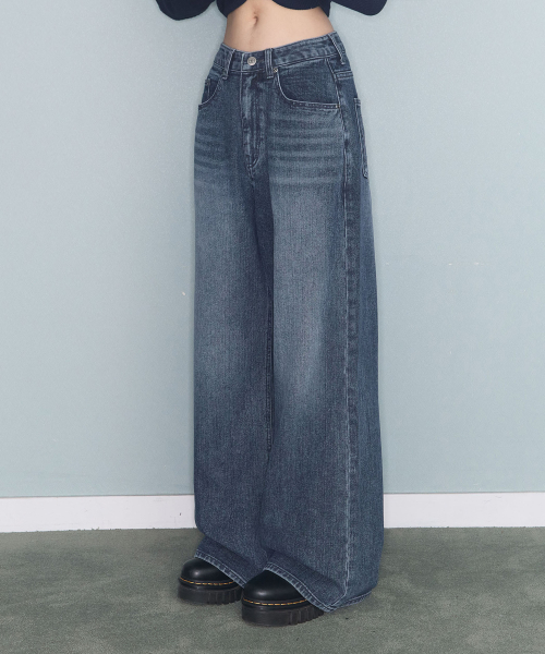 STITCH LINE WIDE DENIM PT BLUE