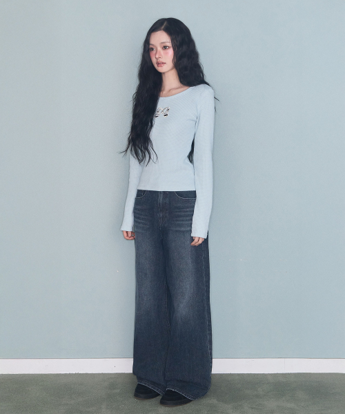 STITCH LINE WIDE DENIM PT DARK NAVY