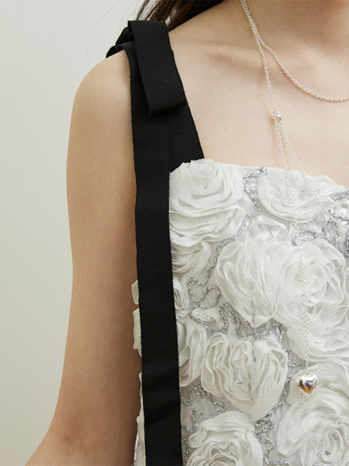 Silver Floral Ribbon Top
