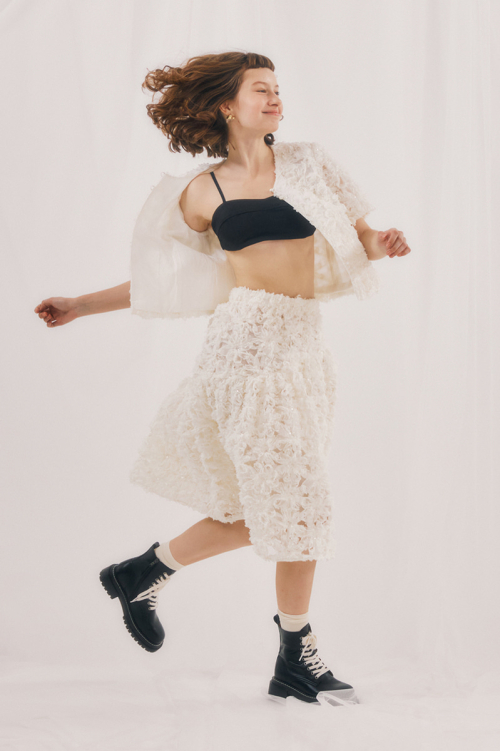 White Floral Tulle Skirt