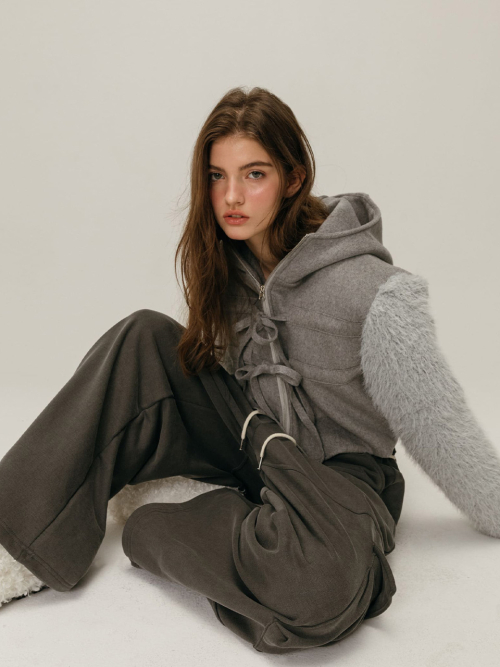 SHEARLING WOOL COAT / GREY