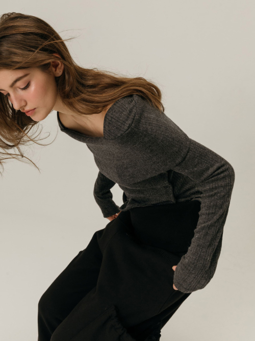 FOLDOVER SHIRRING SWEATPANTS / BLACK