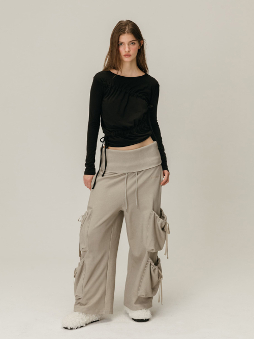 FOLDOVER SHIRRING SWEATPANTS / GREY