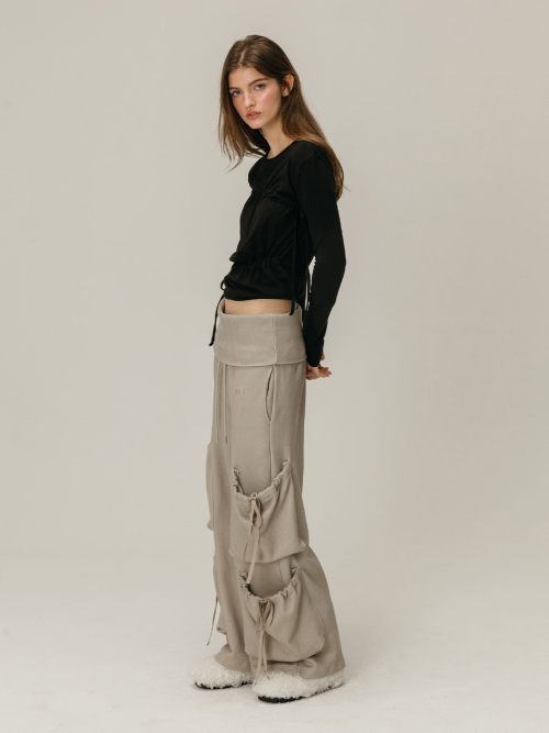 FOLDOVER SHIRRING SWEATPANTS / GREY