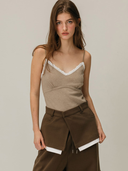 CARGO LAYERED SKIRT PANTS / BROWN