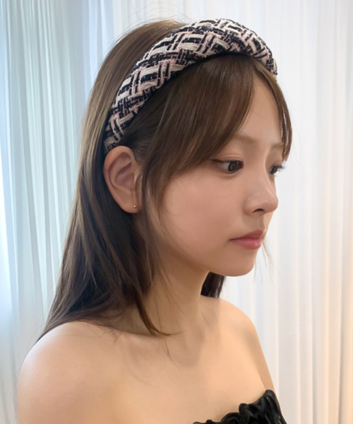 Pink Check Tweed Hairband