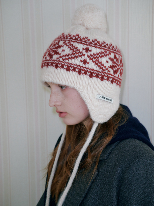 Snowflake Jacquard Earflap Beanie (Ivory)