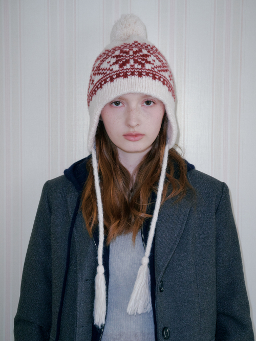 Snowflake Jacquard Earflap Beanie (Ivory)