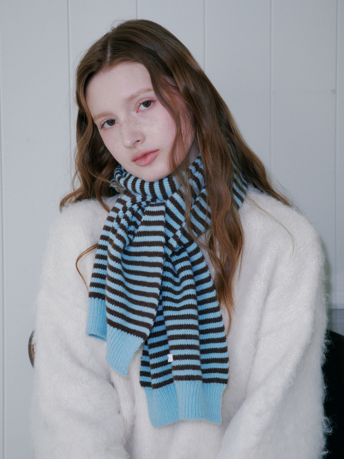 Candy Stripe Knit Muffler (Aqua & Brown)