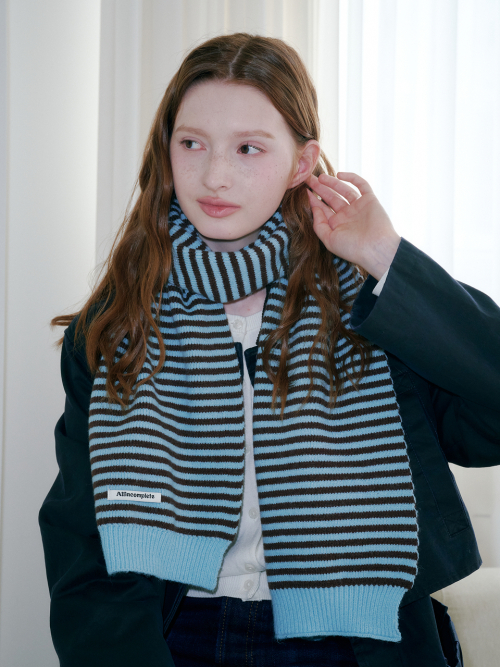 Candy Stripe Knit Muffler (Aqua & Brown)