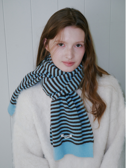 Candy Stripe Knit Muffler (Aqua & Brown)