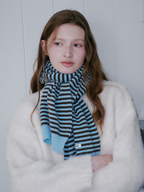 Candy Stripe Knit Muffler (Aqua & Brown)