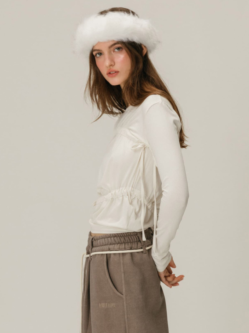 SHIRRING BOAT NECK T-SHIRT / IVORY
